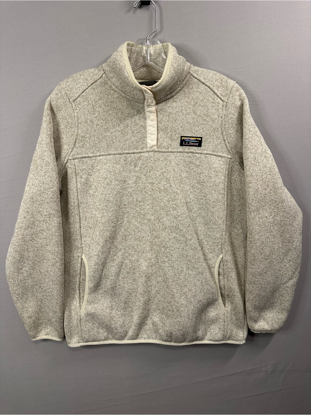 L.L. Bean Men's Heathered Cream Zip-Up Fleece Pullover